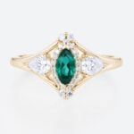 0.25ct Marquise Cut Emerald Engagement Rings​ Art Deco Inspired Ring in Yellow Gold