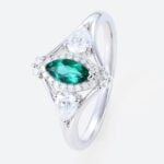 0.25ct Marquise Cut Emerald Engagement Rings​ Art Deco Inspired Ring in White Gold