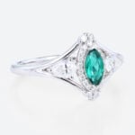 0.25ct Marquise Cut Emerald Engagement Rings​ Art Deco Inspired Ring in White Gold