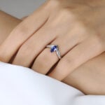 0.8ct Marquise Cut Lab Sapphire Ring Chevron Pavé Engagement Rings in White Gold