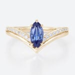 0.8ct Marquise Cut Lab Sapphire Ring Chevron Pavé Engagement Rings in Yellow Gold