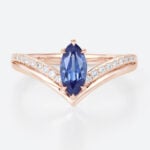 0.8ct Marquise Cut Lab Sapphire Ring Chevron Pavé Engagement Rings in Rose Gold
