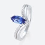 0.8ct Marquise Cut Lab Sapphire Ring Chevron Pavé Engagement Rings in White Gold