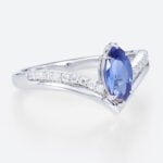 0.8ct Marquise Cut Lab Sapphire Ring Chevron Pavé Engagement Rings in White Gold