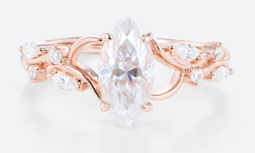 1ct Marquise Cut Moissanite Ring Botanical Twig Engagement Rings in Rose Gold
