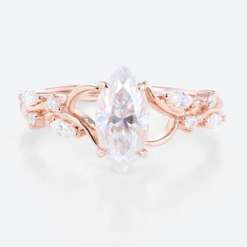 1ct Marquise Cut Moissanite Ring Botanical Twig Engagement Rings in Rose Gold