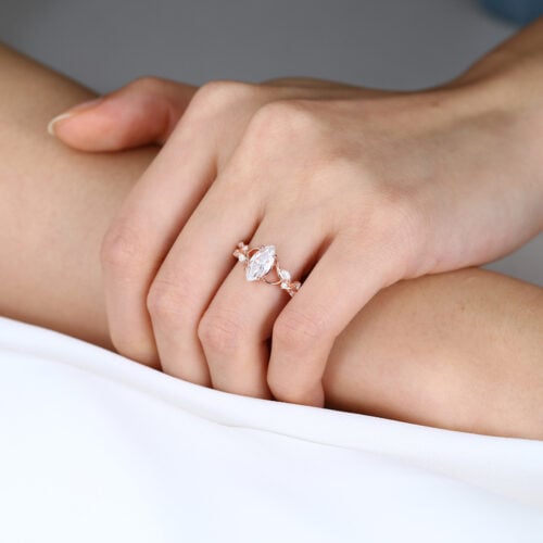 1ct Marquise Cut Moissanite Ring Botanical Twig Engagement Rings in Rose Gold