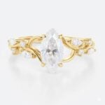 1ct Marquise Cut Moissanite Ring Botanical Twig Engagement Rings in Yellow Gold