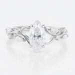 1ct Marquise Cut Moissanite Ring Botanical Twig Engagement Rings in White Gold