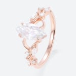 1ct Marquise Cut Moissanite Ring Botanical Twig Engagement Rings in Rose Gold