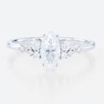1ct Classic Marquise Moissanite Ring Cluster Engagement Rings in White Gold