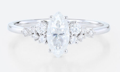 1ct Classic Marquise Moissanite Ring Cluster Engagement Rings in White Gold