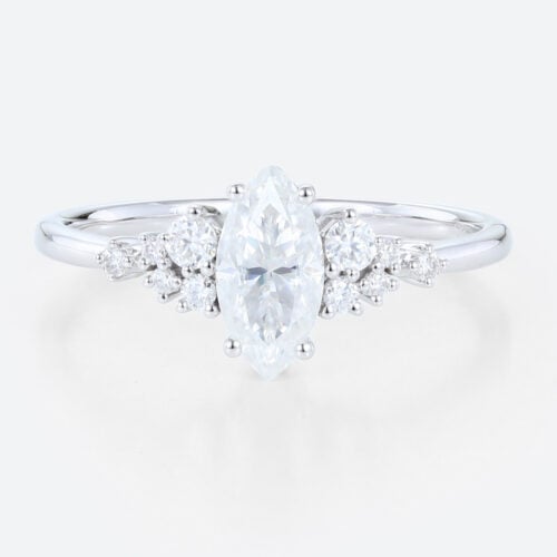 1ct Classic Marquise Moissanite Ring Cluster Engagement Rings in White Gold
