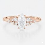 1ct Classic Marquise Moissanite Ring Cluster Engagement Rings in Rose Gold