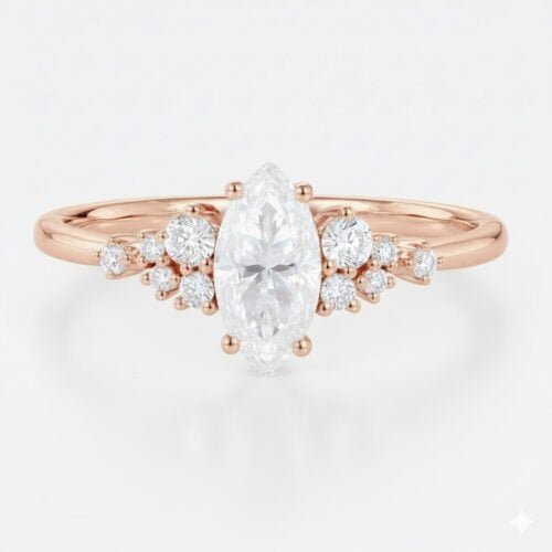 1ct Classic Marquise Moissanite Ring Cluster Engagement Rings in Rose Gold