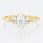 1ct Classic Marquise Moissanite Ring Cluster Engagement Rings in Yellow Gold