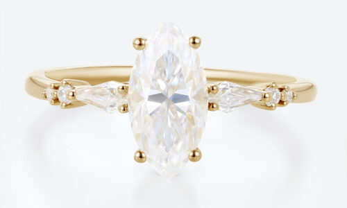 1ct Marquise Moissanite Promise Ring Unique Cluster Engagement Rings in Yellow Gold
