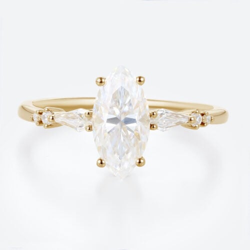 1ct Marquise Moissanite Promise Ring Unique Cluster Engagement Rings in Yellow Gold