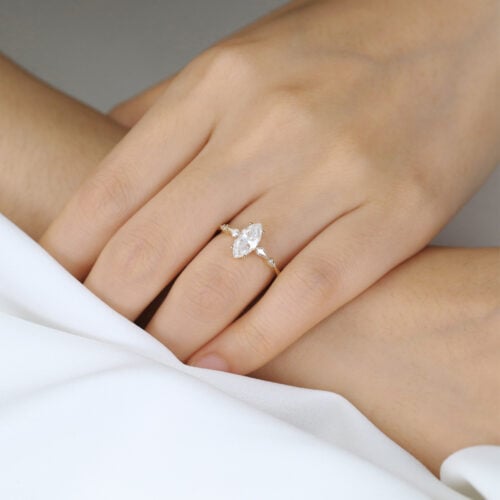 1ct Marquise Moissanite Promise Ring Unique Cluster Engagement Rings in Yellow Gold