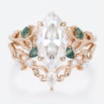 2ct Marquise Moissanite Ring Set with Nature-Inspired Scrollwork in Rose Gold