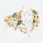 2ct Marquise Moissanite Ring Set with Nature-Inspired Scrollwork in Yellow Gold
