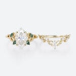 2ct Marquise Moissanite Ring Set with Nature-Inspired Scrollwork in Yellow Gold