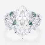 2ct Marquise Moissanite Ring Set with Nature-Inspired Scrollwork in White Gold