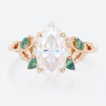 2 Carat Marquise Cut Moissanite Ring with Scrollwork Leaf Accents in Rose Gold