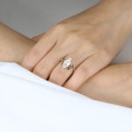 2 Carat Marquise Cut Moissanite Ring with Scrollwork Leaf Accents in Yellow Gold