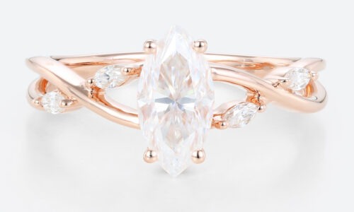 1ct Marquise Moissanite Ring​ Simple Intertwined Engagement Rings in Rose Gold
