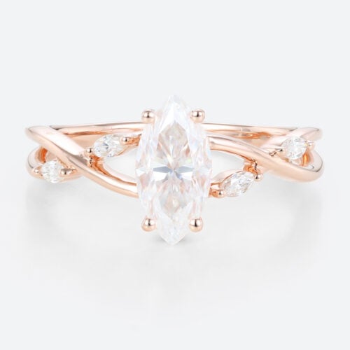 1ct Marquise Moissanite Ring​ Simple Intertwined Engagement Rings in Rose Gold
