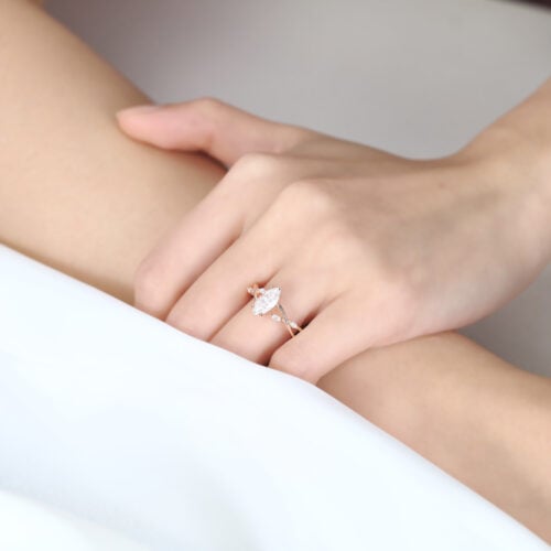 1ct Marquise Moissanite Ring​ Simple Intertwined Engagement Rings in Rose Gold