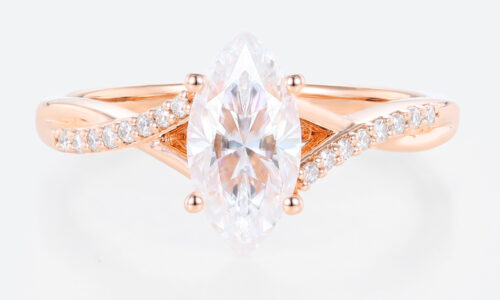 Marquise Moissanite Bridal Ring Ribbon Swirl Engagement Rings in Rose Gold