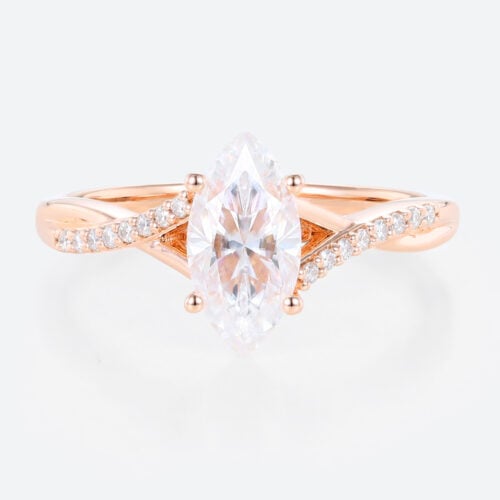 Marquise Moissanite Bridal Ring Ribbon Swirl Engagement Rings in Rose Gold