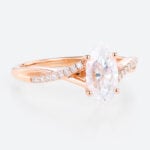 Marquise Moissanite Bridal Ring Ribbon Swirl Engagement Rings in Rose Gold