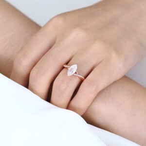 Marquise Moissanite Bridal Ring Ribbon Swirl Engagement Rings in Rose Gold