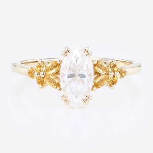 1ct Marquise Moissanite Ring​ Nature Inspired with Citrine Accents in Yellow Gold