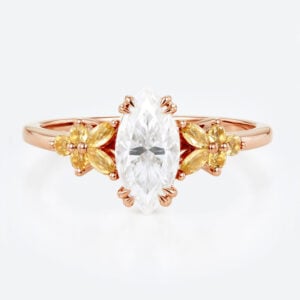 1ct Marquise Moissanite Ring​ Nature Inspired with Citrine Accents in Rose Gold