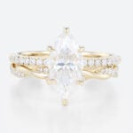 1.5ct Marquise Moissanite Pavé Ring Set with Fully Twisted Band in Yellow Gold