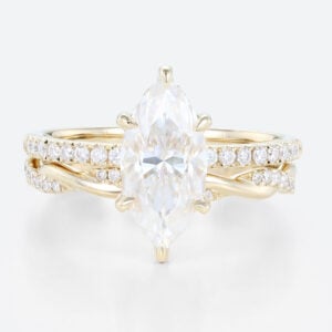 1.5ct Marquise Moissanite Pavé Ring Set with Fully Twisted Band in Yellow Gold