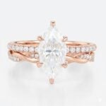 1.5ct Marquise Moissanite Pavé Ring Set with Fully Twisted Band in Rose Gold