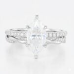 1.5ct Marquise Moissanite Pavé Ring Set with Fully Twisted Band in White Gold