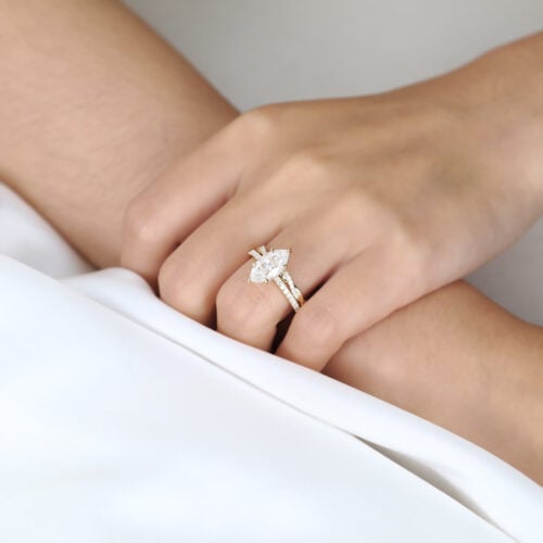 1.5ct Marquise Moissanite Pavé Ring Set with Fully Twisted Band in Yellow Gold