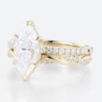 1.5ct Marquise Moissanite Pavé Ring Set with Fully Twisted Band in Yellow Gold
