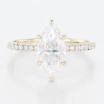 1.5ct Marquise Moissanite Ring Pavé Engagement Rings 6-Claw Prong in Yellow Gold