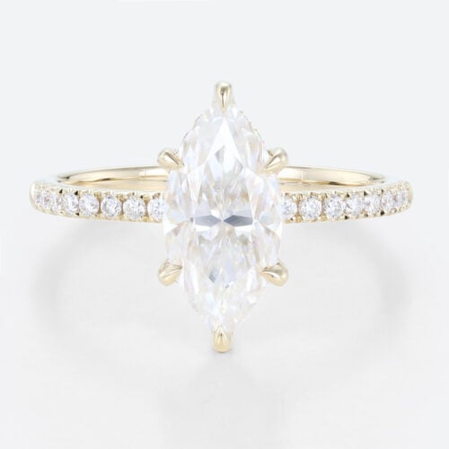 1.5ct Marquise Moissanite Ring Pavé Engagement Rings 6-Claw Prong in Yellow Gold