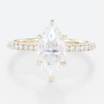 1.5ct Marquise Moissanite Ring Pavé Engagement Rings 6-Claw Prong in Yellow Gold