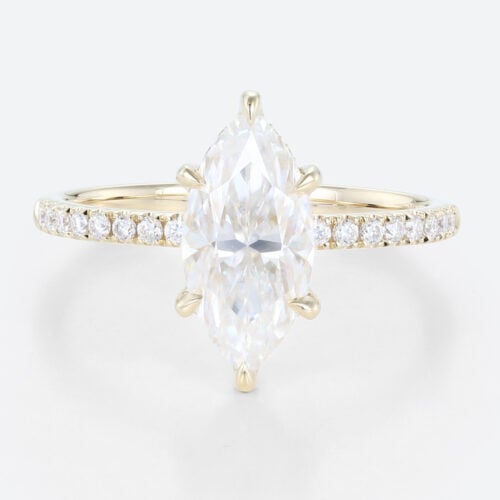 1.5ct Marquise Moissanite Ring Pavé Engagement Rings 6-Claw Prong in Yellow Gold