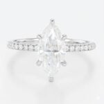1.5ct Marquise Moissanite Ring Pavé Engagement Rings 6-Claw Prong in White Gold