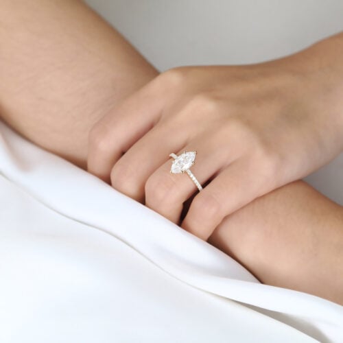 1.5ct Marquise Moissanite Ring Pavé Engagement Rings 6-Claw Prong in Yellow Gold